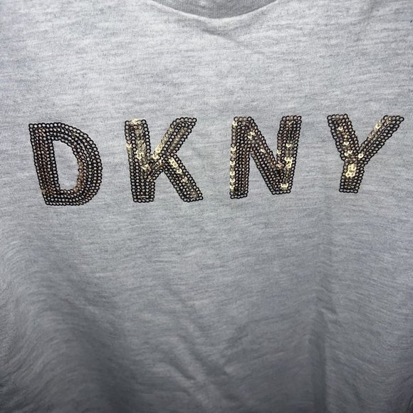 Girls' DKNY gray t-shirt dress with gold lettering and trim size small (7) - Picture 6 of 6